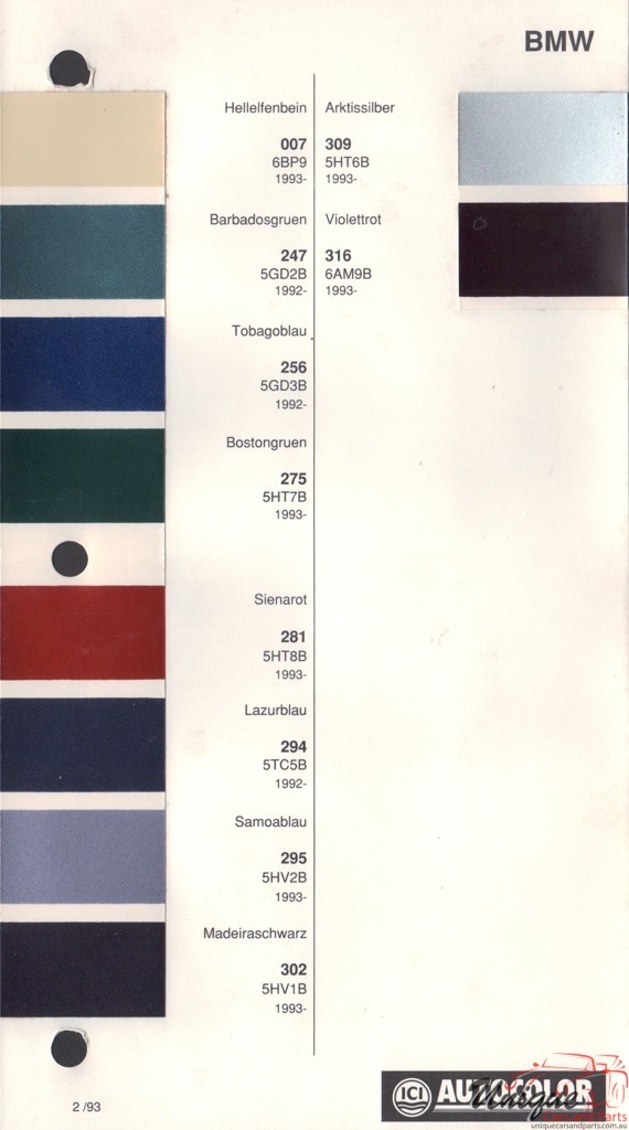 1992 - 1994 BMW Paint Charts Autocolor